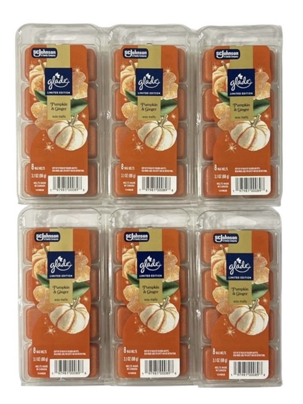 6 Glade Wax Melts Pumpkin Ginger Scented Holiday Air Freshener Fall Autumn Cubes